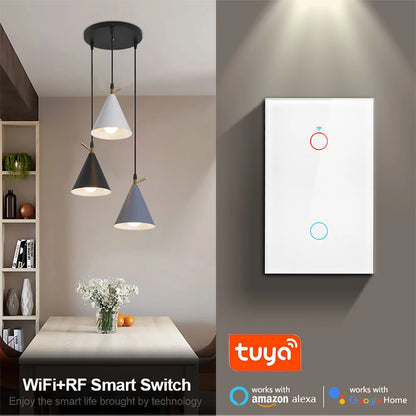 Tuya WiFi US Smart Lichtschalter Wand-Touch-Schalter Neutralleiter/Kein Neutralleiter erforderlich 120-Typ Funktioniert mit Alexa, Google Home.