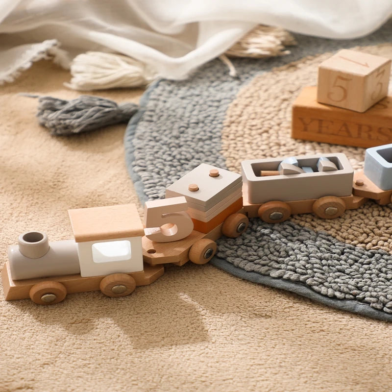 Wooden Train Birthday Toy  Montessori Toys Baby Educational Toys  Wooden Trolley  Baby Learning Toys  Number Of Wood Baby's Toys.