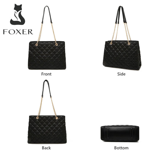 FOXER Women Fashion Quilted Shoulder Bag Female Classic Underarm Bag Vintage Lady Simple Tote Bags Chrismas Gift.