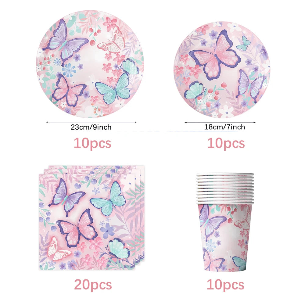 Schmetterling Mädchen Geburtstag Party Einweggeschirr Fee Rosa Pappteller Tassen Serviette Tischdecke Geburtstag Party Dekorationen.
