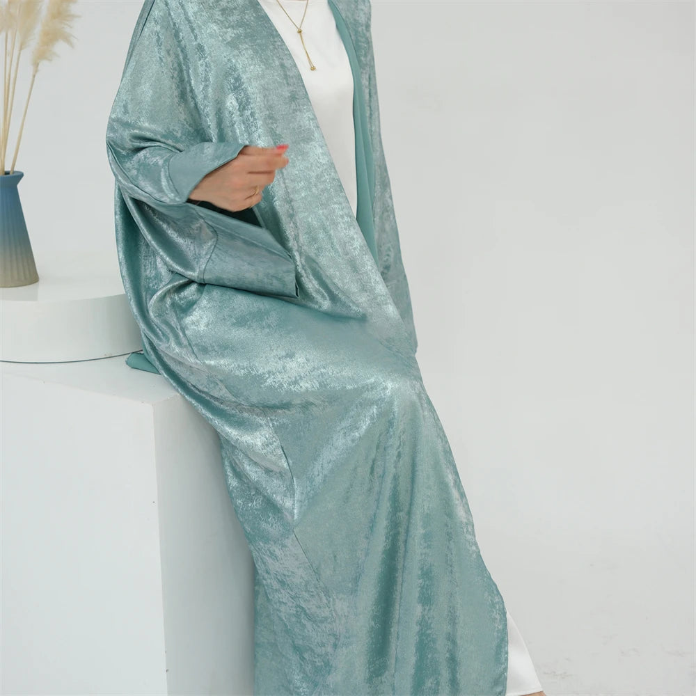 Ramadan Eid Shiny Satin Open Kimono Abaya Damen Dubai Luxury Muslim Kebaya Abayas For Women Kaftan Dress Islamic Clothing Femme.