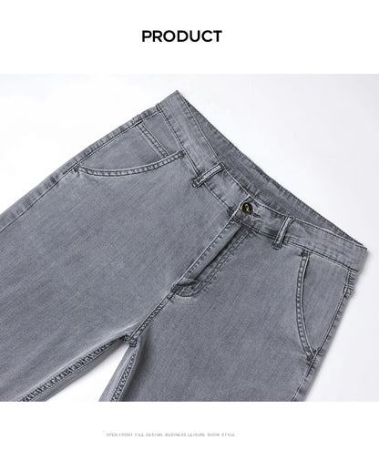 Summer Thin Men's Loose Straight Jeans Lyocell Soft Drape Business Casual Trousers Classic Smoke Gray Brand Ice Silk Pants.