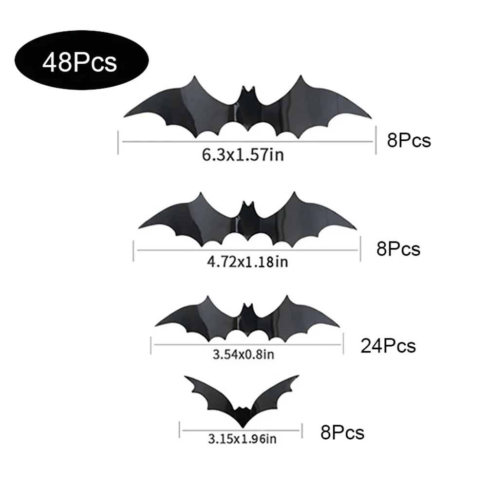 Halloween Bats Decorations,3D Pvc Bat on The Wall,Black Bats Wall Stickers,Halloween Scary Props.