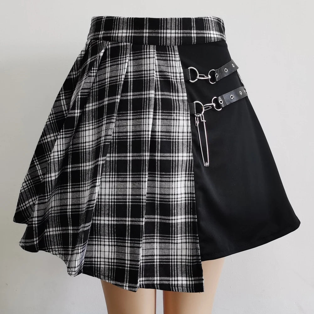 Gothic Sweet Women Pleated Skirt Fashion Plaid Mini High Waist Chic Skirt Kawaii Summer Casual Ladies Plaid Pleated Skirt.