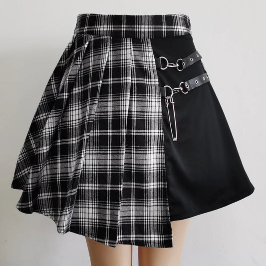 Gothic Sweet Women Pleated Skirt Fashion Plaid Mini High Waist Chic Skirt Kawaii Summer Casual Ladies Plaid Pleated Skirt.