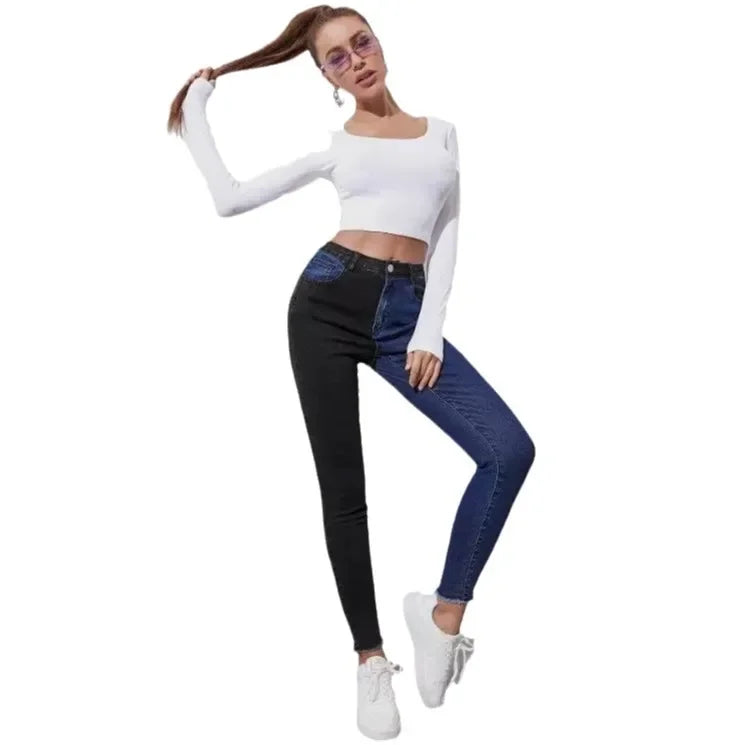 High Waist Casual Slimming Stretchy Jeans Women's Fashionable Versatile Pants High Waist Decorative No Elastic Band.