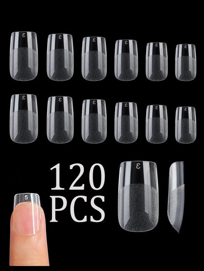 120PCS- Semi-frosted short almond clear fake nails, whitening nail art set with removable fake nails for festivals, parties, dat