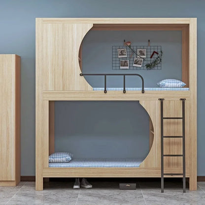 Obere und untere Etagenbetten, Schulwohnheim, Apartmentbett, Jugend, Hostel, Raumkapsel, All-Inclusive-Bett, Stahl, Holz, kombiniert, Mutter