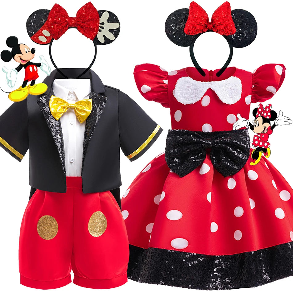 Disney Minnie Mouse Mädchen Polka Dot Schleife Prinzessin Kleid Jungen Kinder Mickey Mouse Halloween Karneval Party Performance Kleidung Anzug.