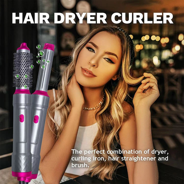 Hair Dryer 5-In-1 Electric Hair Comb Negative Ion Straight Curler Brush Blow Dryer Air Comb Removable Brush Kit Tool.