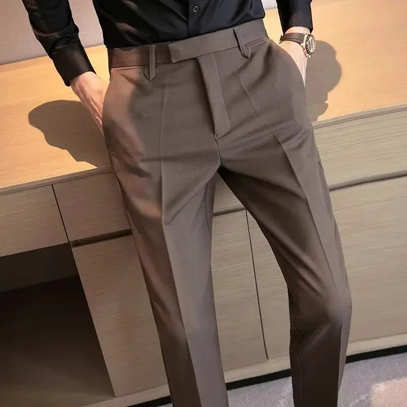 English Gentleman's Coffee Color Business Suit Pants Casual Draped Trousers For Men Fashionable Spring Autumn Small Foot.