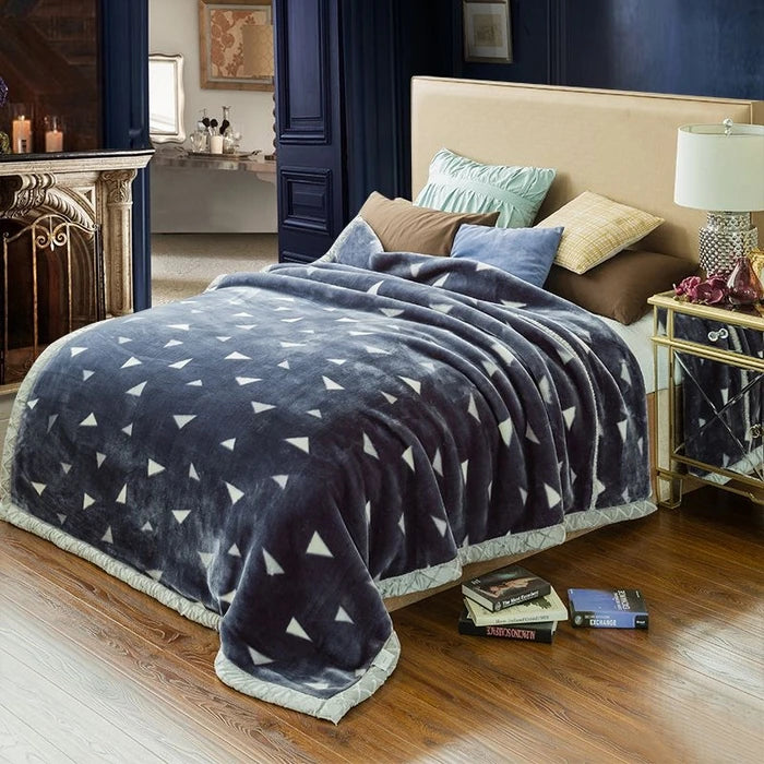 2025 new printed double-layer thickened Raschel blanket single double autumn and winter warm blanket cloud mink blanket