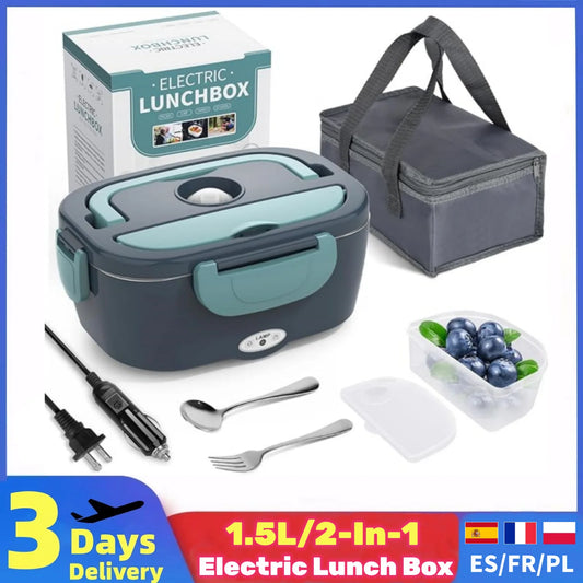 2-In-1 Electric Heating Lunch Box Car+Home 220V 1.5L 60W Portable Stainless Steel Liner Bento Lunchbox Food Container Bento Box.
