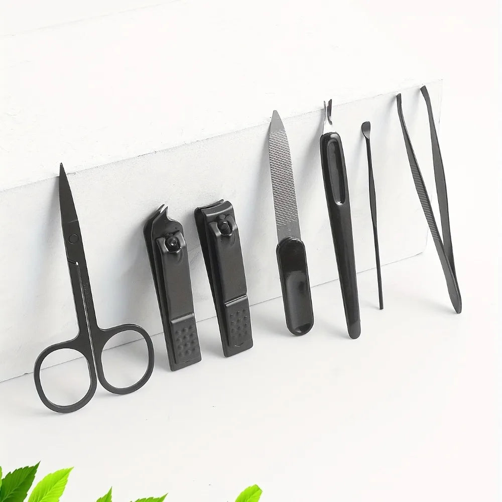7Pcs Unisex Stainless Steel Manicure Set with Nail File Portable Travel Grooming Kit Nail Scissors Grooming Tools Kit Clippers.