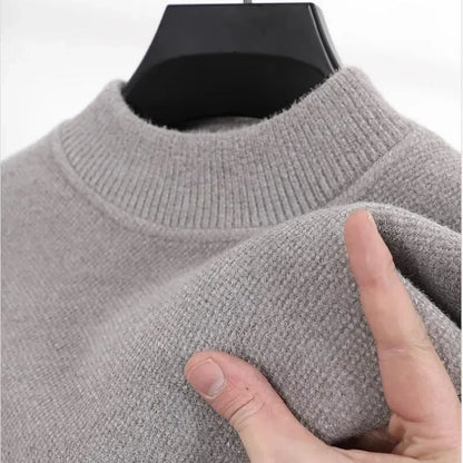 New 2025 Men's Cashmere Sweater Warm Thickened Winter Casual Solid Knitted Pullovers Mock Neck Thicker Fleece Sweater for Men