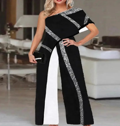 Fashionable Printed Pattern Wide Leg Pants Jumpsuit Independent Station Cross Border Spring Summer Women's Clothing