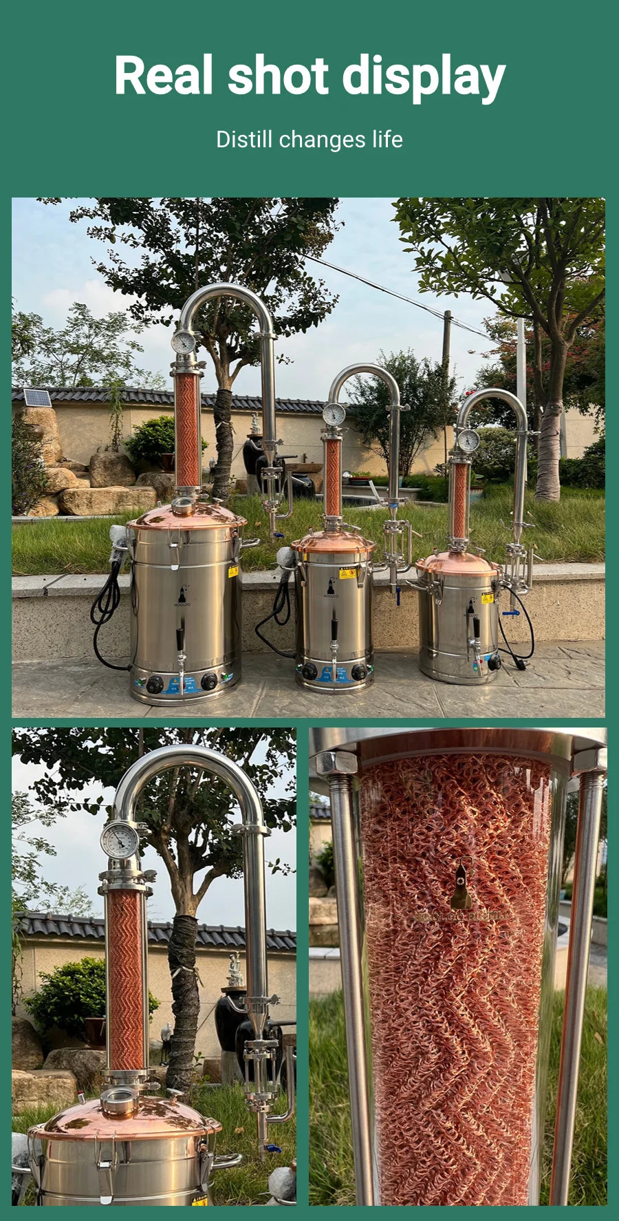 HOOLOO CT Distiller Electric Hydrolat Essential Oil Still Moonshine Still Copper lid Glass Copper Mesh Column Home Fragrance.