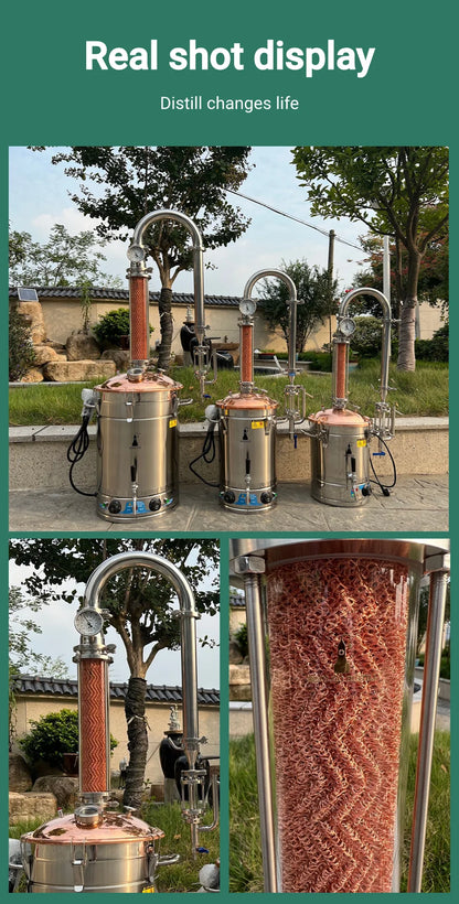 HOOLOO CT Distiller Electric Hydrolat Essential Oil Still Moonshine Still Copper lid Glass Copper Mesh Column Home Fragrance.