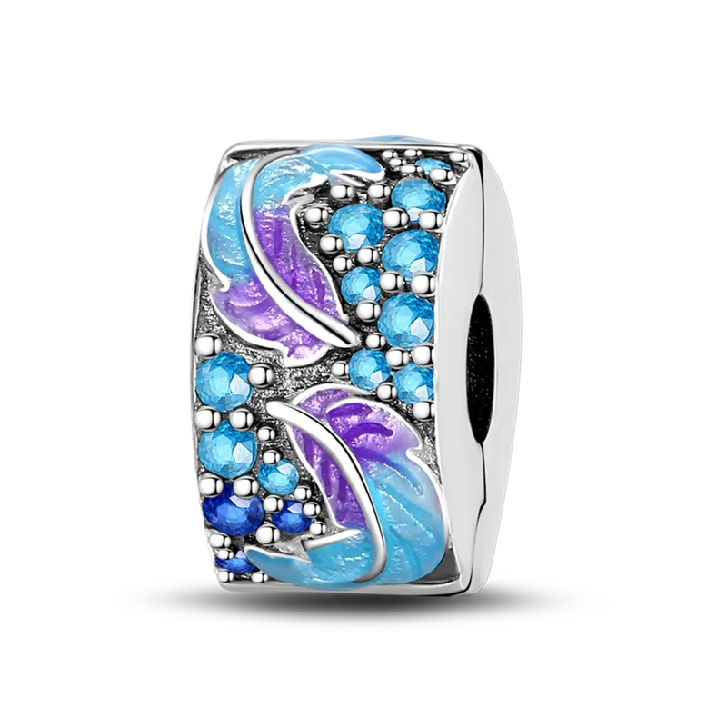 Silver Clasp 925 Sterling Silver CZ pave Clip Charms Daisy Beads Stopper Safety Chain fit Original Bangle Bracelet Jewelry Clip