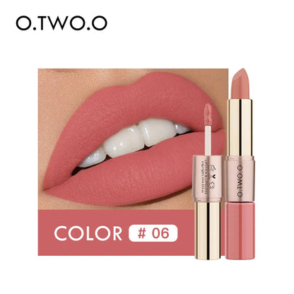 O.TWO.O 2 IN 1 Matte Lipstick&Liquid Lipstick 12 Colors Makeup Lip Glaze Waterproof Batom Lip Cosmetics Silky Texture