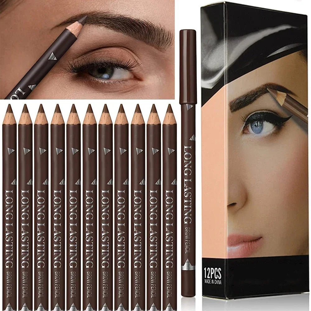 6/12Pcs Eye Brow Pencil Waterproof Professional Women Eye Makeup Pen Easy Color Natural Black Cosmetic Beauty Eyebrow Tool.
