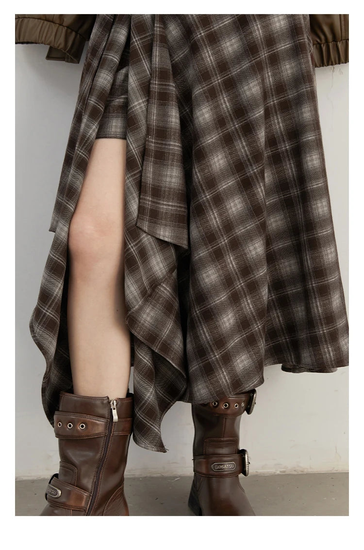 CHIC VEN Women Skirts A Line Retro Loose High Waist Irregular Color Plaid Frosted Half Body Long Ladies Skirt Winter 2025.