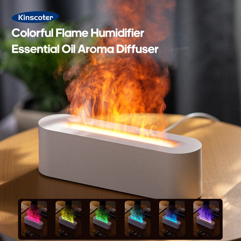 KINSCOTER Realistic Colorful Flame Aromatherapy Diffuser Aroma Essential Oil 150ml USB Air Humidifie Purifier Air Freshener.