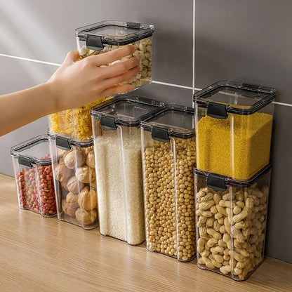 2pcs-Transparent sealed cans, plastic food cans, sealed square fresh-keeping boxes, dried fruits, spices, tea storage boxes.