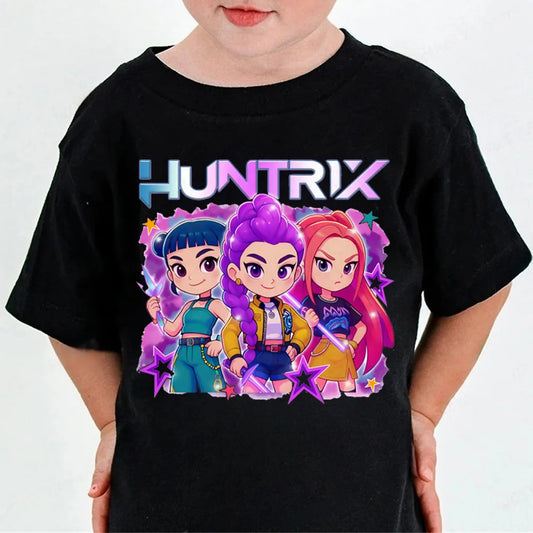 Huntrix Kpop Demon Hunters T-Shirt for Boys Girls Cotton Fans Gift Summer Crew Neck Short Sleeve Tees Fashion Kids T-shirt.
