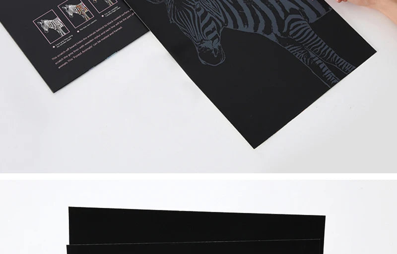 2 Sheets Animal Scratch Art Paper Set with Stylus DIY Rainbow Craft Lion Unicorn Cat Dog Painting Toy Creative Kids Adults Gift.
