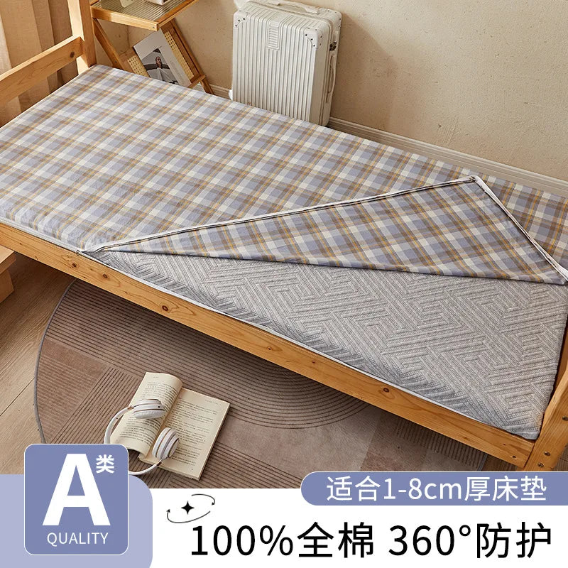 2025 new cotton washed cotton student dormitory mattress cover all-inclusive zipper mattress single piece without filler.