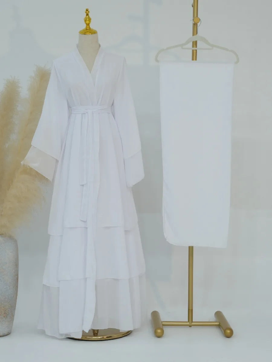 Eid Muslim Abaya for Women Chiffon 3 Layers Cake Party Cardigan Robe Jalabiya Dresses Ramadan Morocco Abayas Kaftan Vestidos