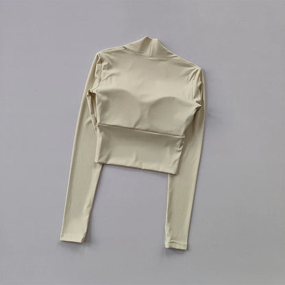 Fitness Chest Cushion Sports Top Women Long Sleeve Shirts Pra Speed Up Short Elegant Dance Yoga Clothes Small Waistband Gym.