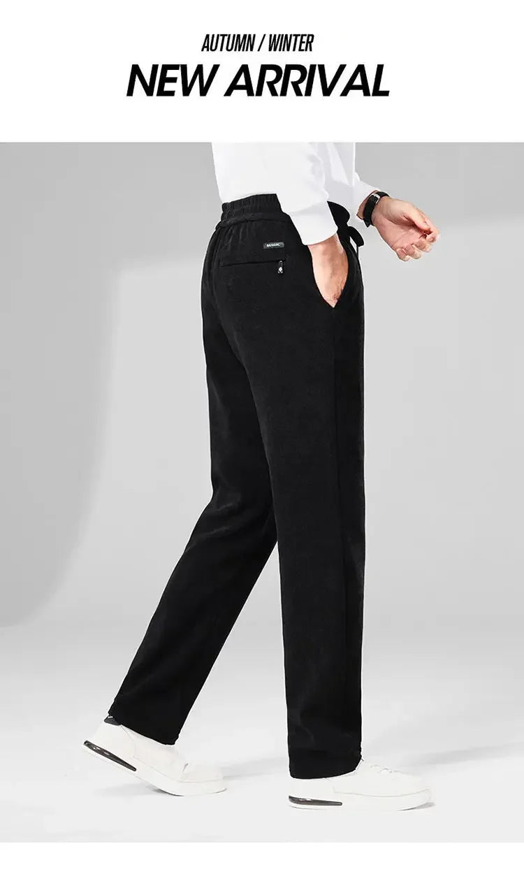 Herren-Freizeithose, verdickt, gerades Bein, warm, Herbst-Winter-Oberbekleidung, modisch, vielseitig, lockere Passform, sportlicher Stil.