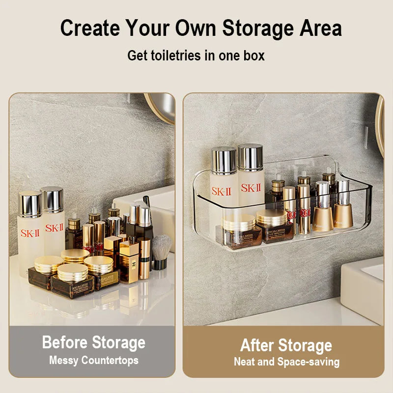 An der Wand montierte Dusch-Shampoo-Racks, Regale, Organizer, nicht bohrend, abnehmbares, transparentes PET-Material, Badezimmer-Aufbewahrungsregal