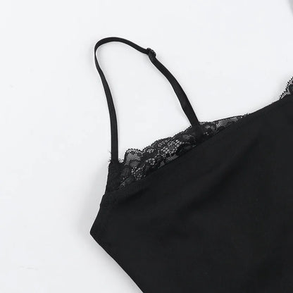 Top Sexy Hot Girl Sommer Slim Fit Einfarbig Spitze Patchwork Hosenträger.