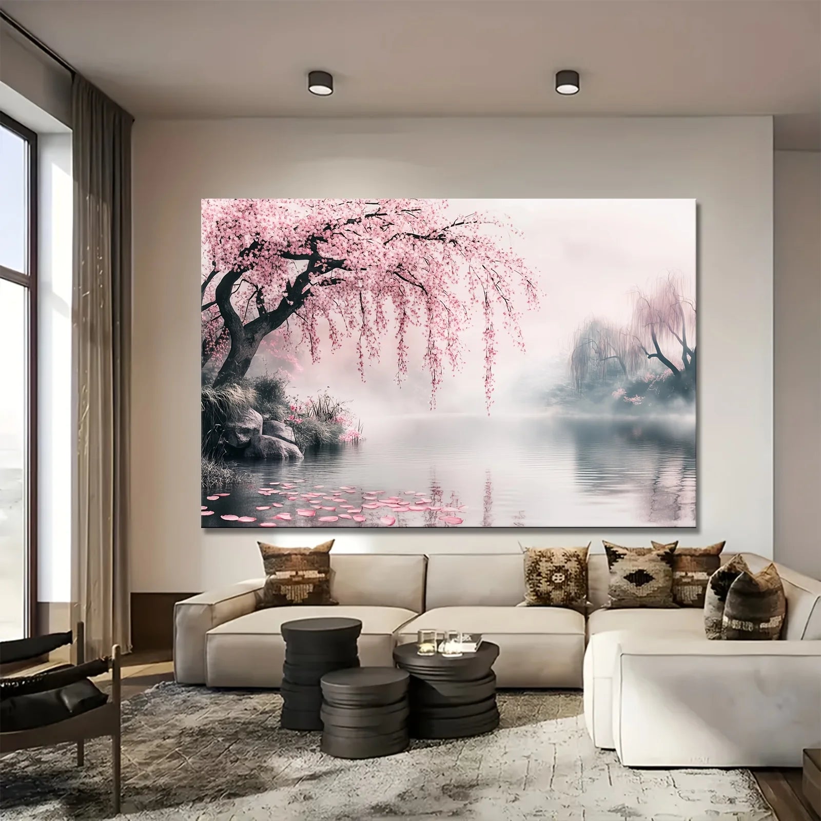 1pc Cherry blossom tree pattern tapestry, polyester fabric, machine washable, suitable for bedroom and living room decoration.