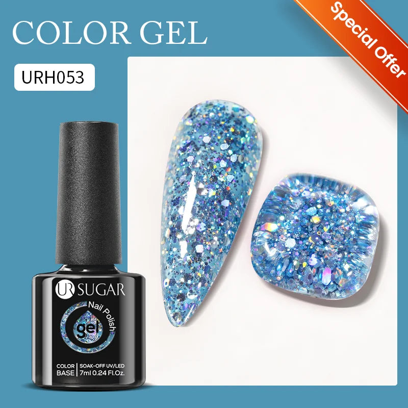 UR SUGAR 7/7.5ml Summer Blue Silver Gel Nail Polish Semi Permanent High Quality Soak Off UV LED Varnishes Nails Art Manicure.