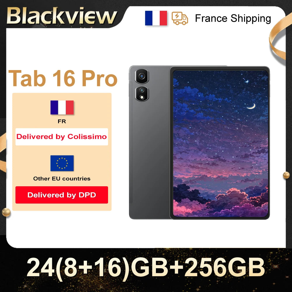 BLACKVIEW Tab 16 Pro Touch tablet 24Go + 256Go-SD 1To mAh 13MP + 8MP Android 14 Fast Charge-Dual SIM PC Mode.