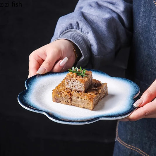 Creative Flower Shape Ceramic Plate Dessert Cake Plate Pasta Dish Sushi Plate Serving Plates Molecular Cuisine Tableware.