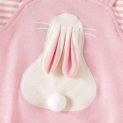 2024 Sommer Baby Mädchen Kleidung niedlichen Hasen falsch zweiteiligen Bodysuit Kleinkind Streifen Patchwork einteilige Kleidung.