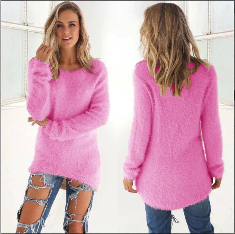 Frauen warmen Pullover einfarbig o Hals lose Baumwolle gestrickt Pullover langen Pullover lässig übergroße Bluse Damen Hipster Kleidung