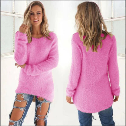 Frauen warmen Pullover einfarbig o Hals lose Baumwolle gestrickt Pullover langen Pullover lässig übergroße Bluse Damen Hipster Kleidung