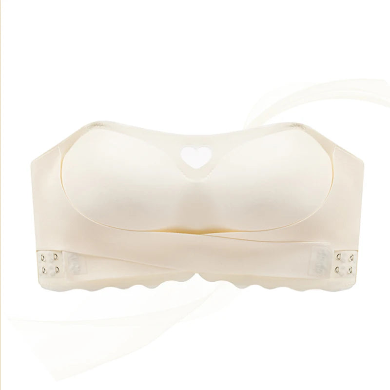 Women's Invisible Strapless Bra Front Buckle Design Anti-Slip Small Chest Gathering Markless All-match Beautiful Underwear