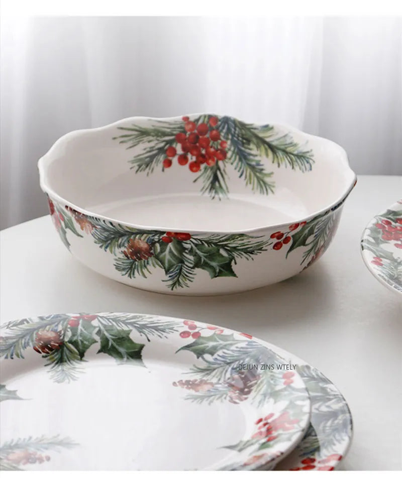 1PC Creative Kitchen Ceramic Plates Exquisite Christmas Tableware Steak Pasta Salad Plates High-quality Ceramic Dinner Plates.