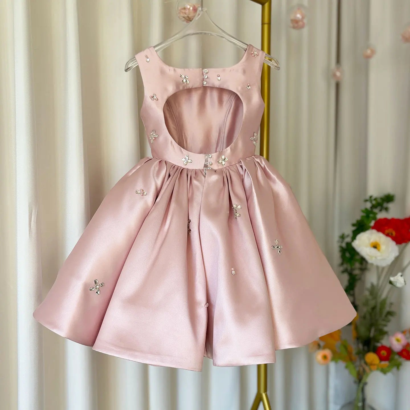 Luxus-Kleider für Kinder, rosa Satin-Prinzessinnenkleid für Mädchen, Klavieraufführung, formeller Abschlussball, Party, Geburtstag, Hochzeit, geschwollenes Kleid.