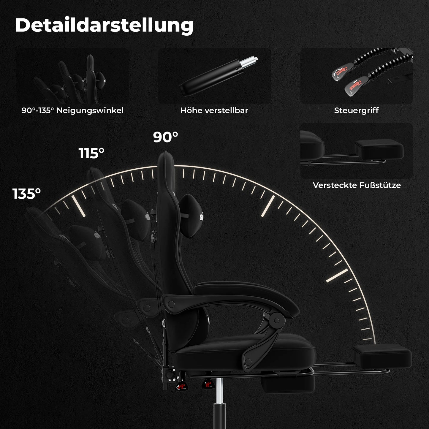 SUKIDA Gaming-Stuhl mit Fußstütze, PC-Stuhl im Racing-Stuhl-Design, ergonomischer Bürostuhl, verstellbar mit Lordosenstütze
