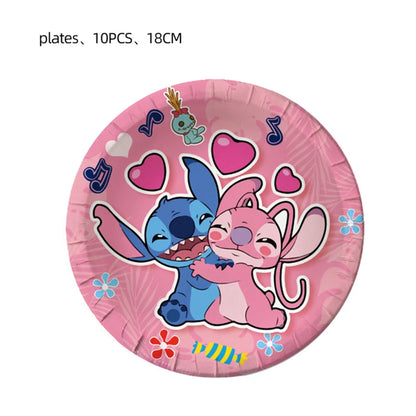 Disney Rosa Stich Geburtstag Party Dekorationen Mädchen Einweg Geschirr Ballon Kuchen Topper Tischdecken Liefert Baby Dusche