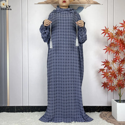 2024New Pure Cotton Ramadan Muslim Two-Hat Abaya Dubai Turkey Islam Prayer Clothes Loose Robe Islamic Women Traditional Clothing.