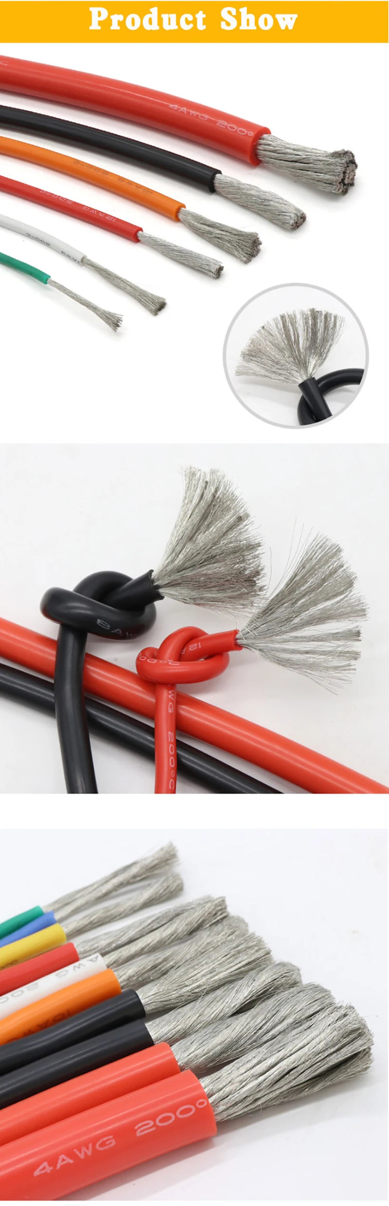 1/5/10m Soft Silicone Cable 26 24 22 20 18 16 14 12 10 8 6 4 2AWG Car Battery Automotive Wiring Heat-resistant Electrical Wires.